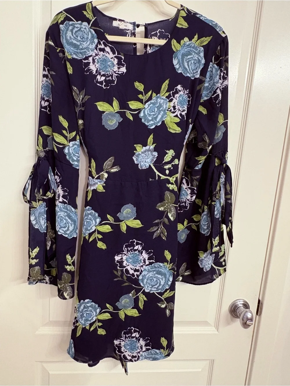 Maurices Navy Long Sleeve Floral Dress with Blue Roses